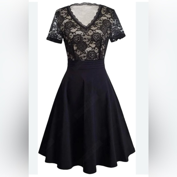 HOMEYEE New Elegant Black Lace Floral Mini Dress - Picture 1 of 10